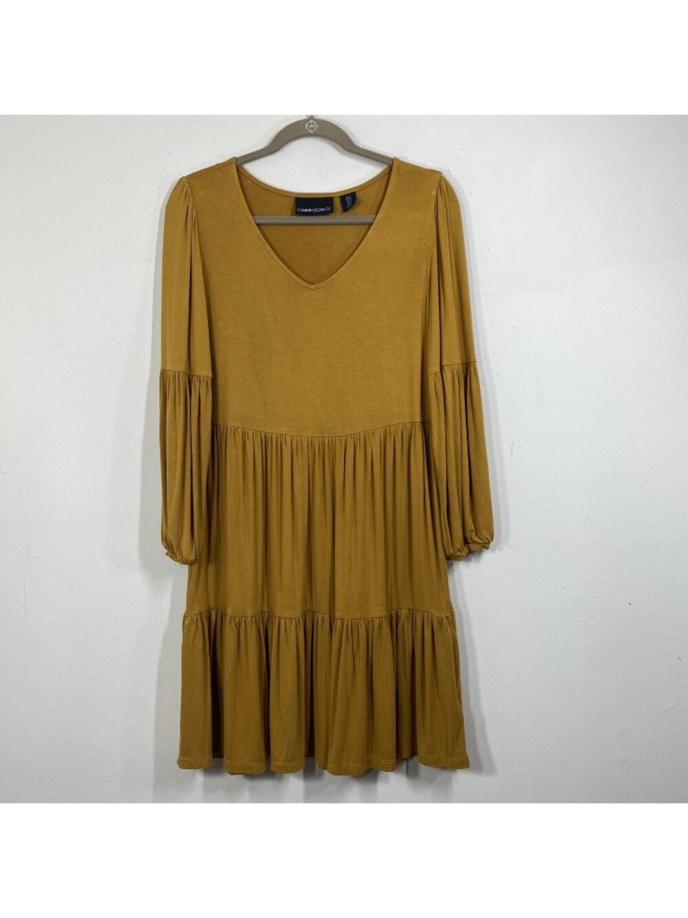 Cynthia Rowley Fit & Flare Dress Size S Tiered Long Sleeve Stretch Knit